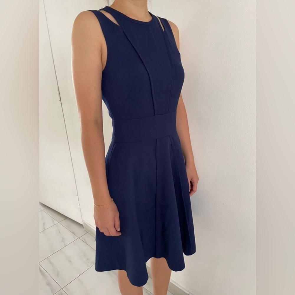 Navy blue Armani Exchange pique fit and flare dress, 2.